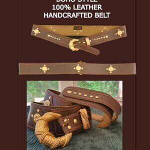 Brand New BOHO STYLE - women's handcrafted belt- 100% grain leather - size large